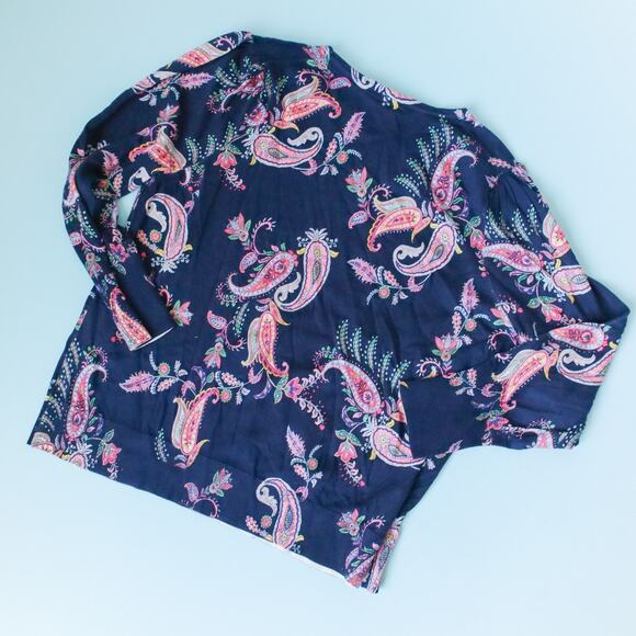 NEW Talbots Shadow Paisley Print Crewneck Sweater Size 2X Cotton Navy Blue - Picture 10 of 10